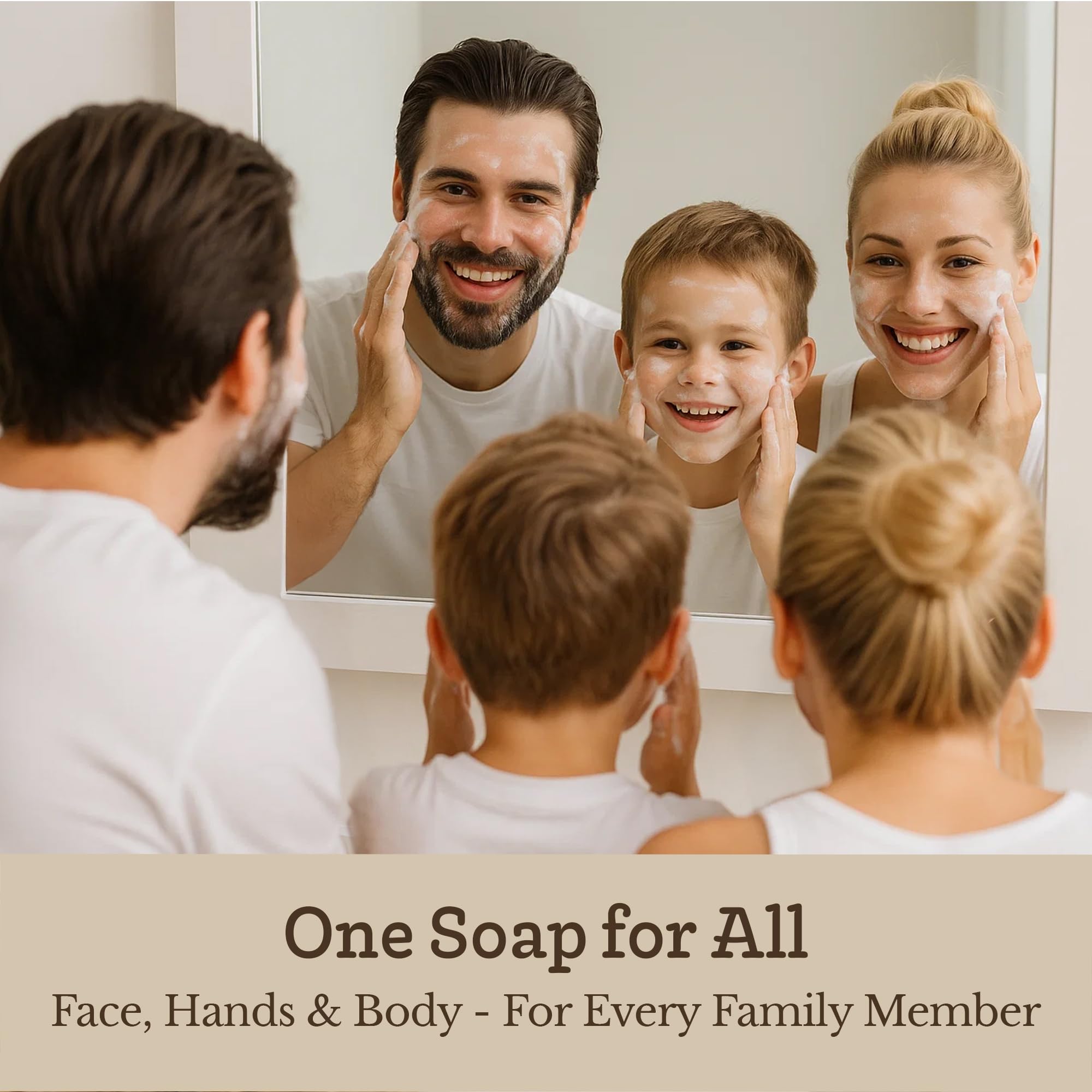 Southern Natural soap bar on bathroom shelf, suggesting daily routine and skin comfort