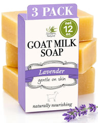 Southern Natural front packaging shows Lavender goat milk soap, visually calming
