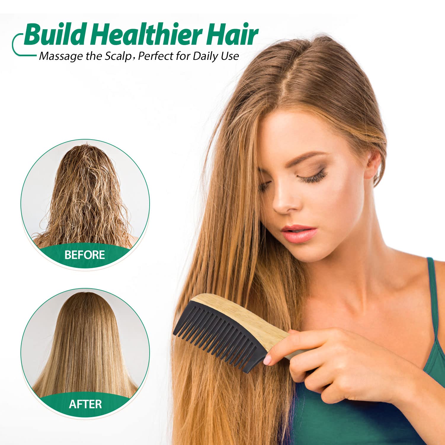 SouxMux handled comb beside ruler to show scale and comfortable grip for long hair
