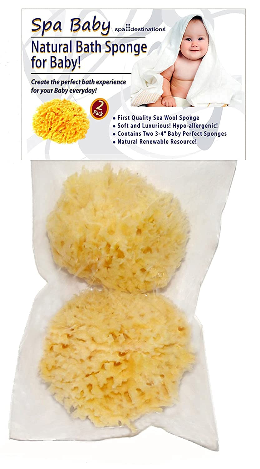 Spa Destinations front packaging showing two baby sponges and benefits