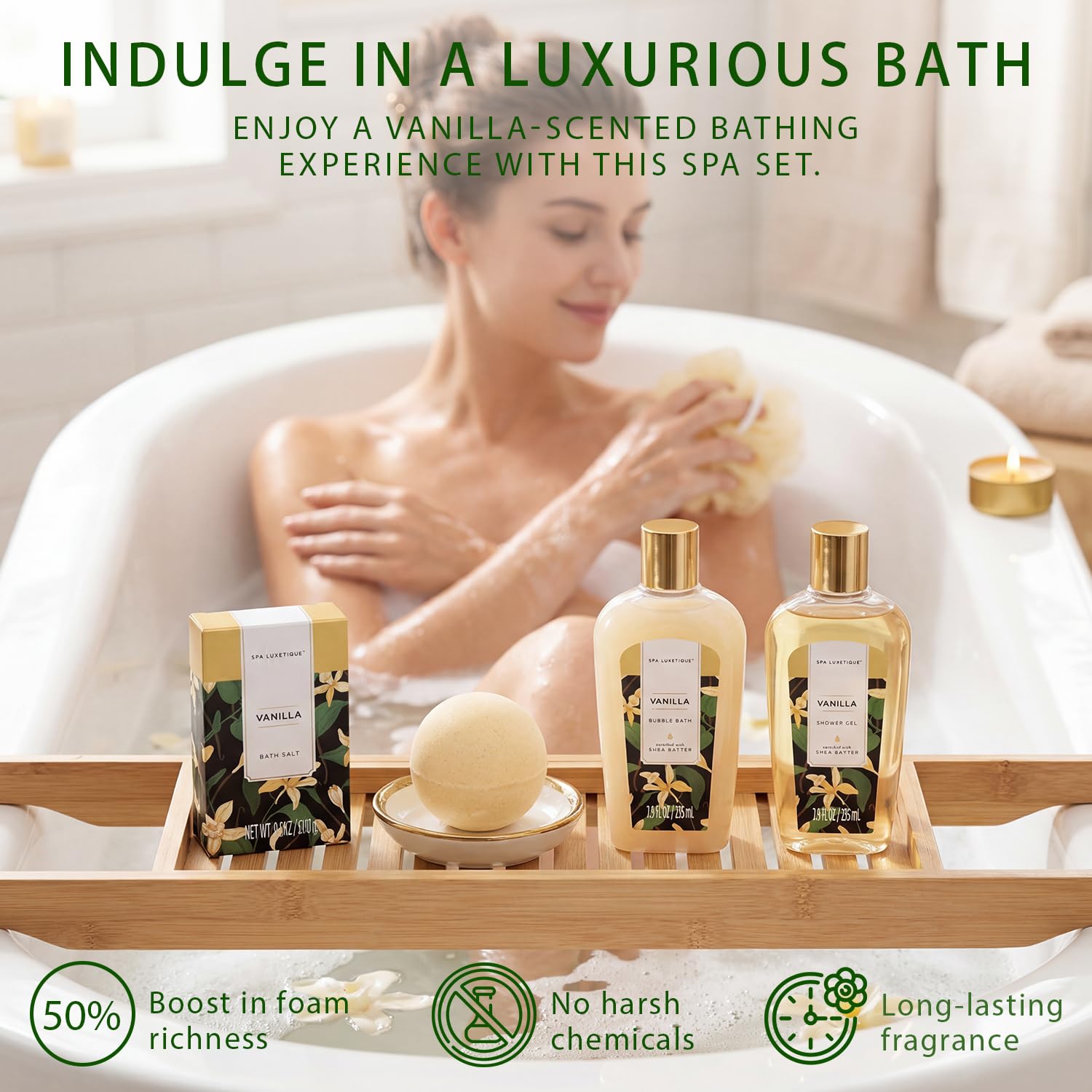 spa luxetique arranged body wash lotion and butter, cohesive moisturizing routine displayed