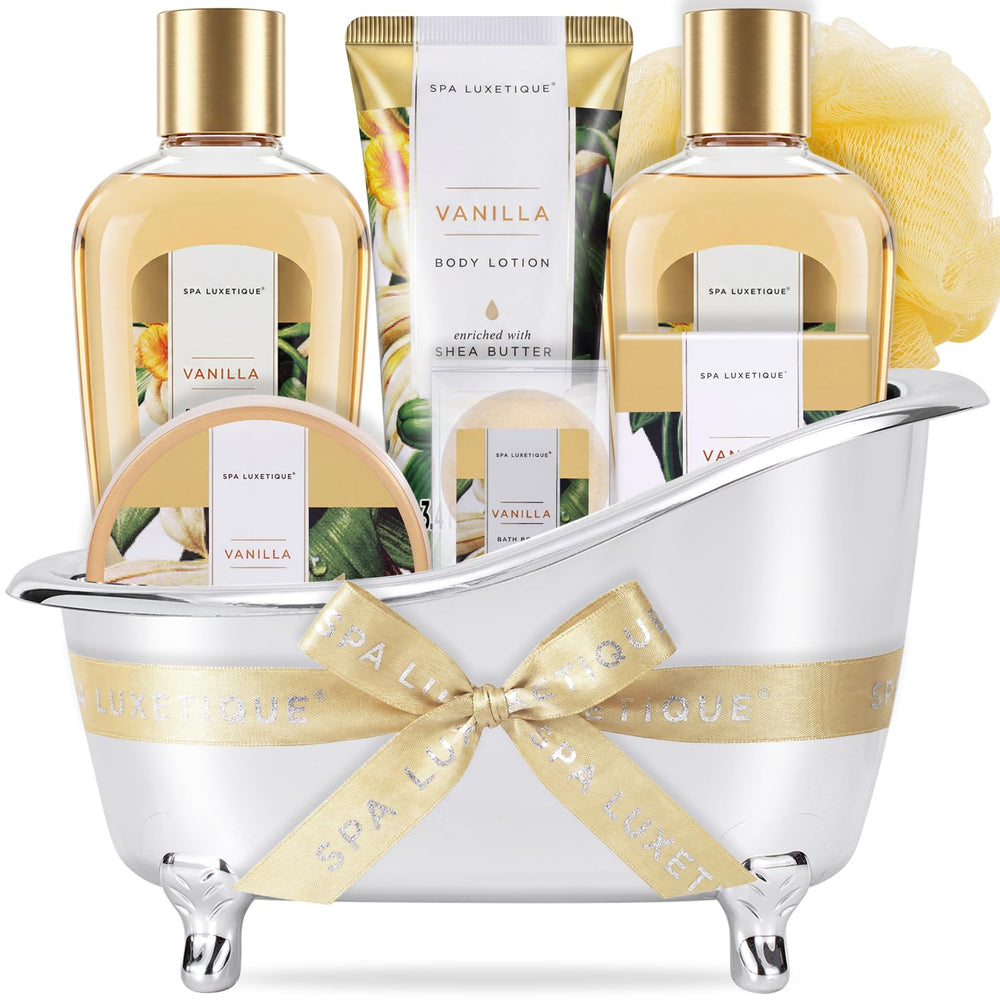 spa luxetique front packaging showing gift-ready vanilla set and presentation