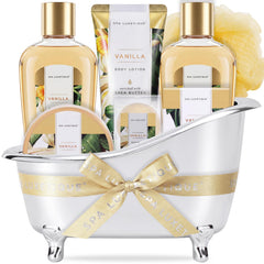 spa luxetique front packaging showing gift-ready vanilla set and presentation