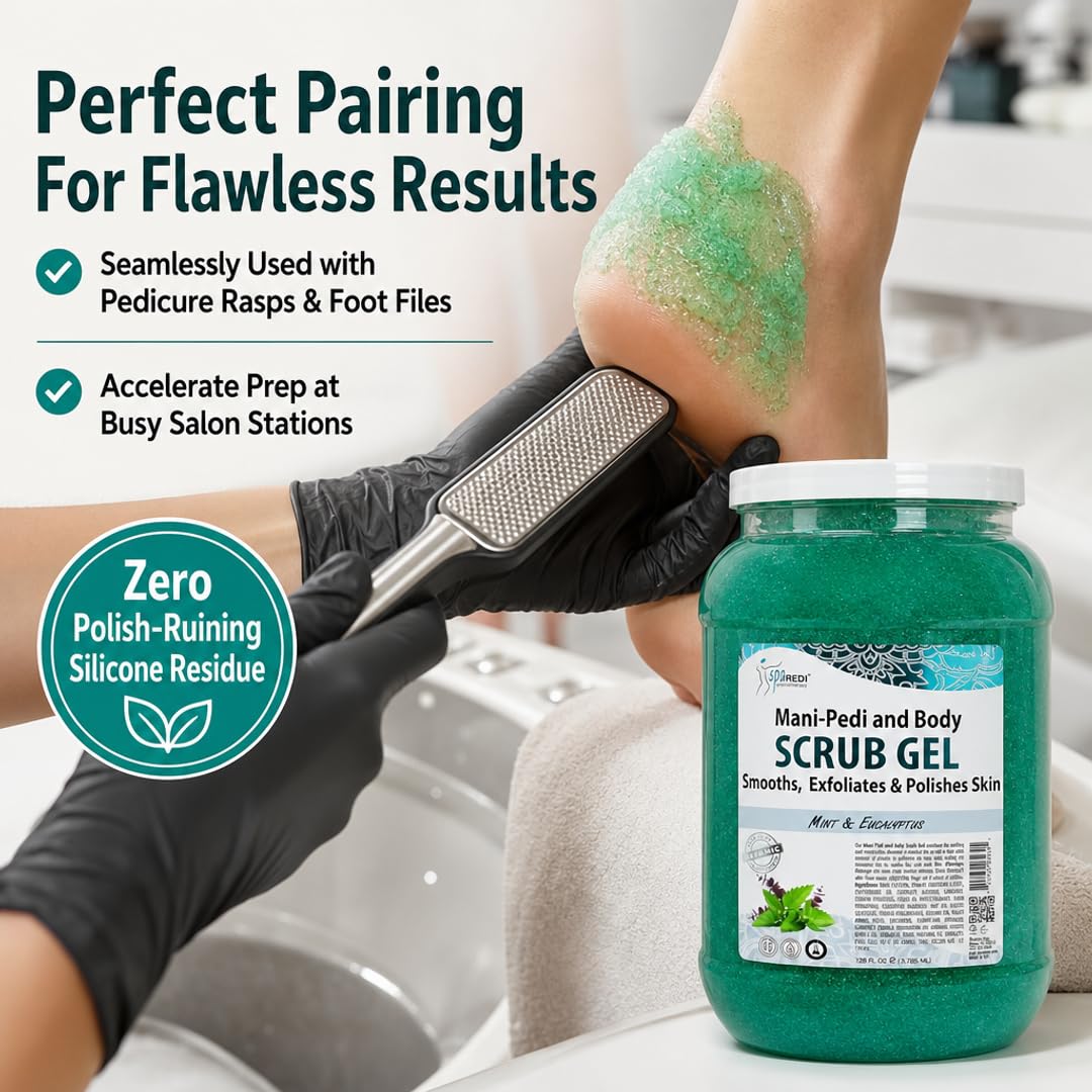 SPA REDI scrub in salon pedicure use applied to heels for faster callus removal