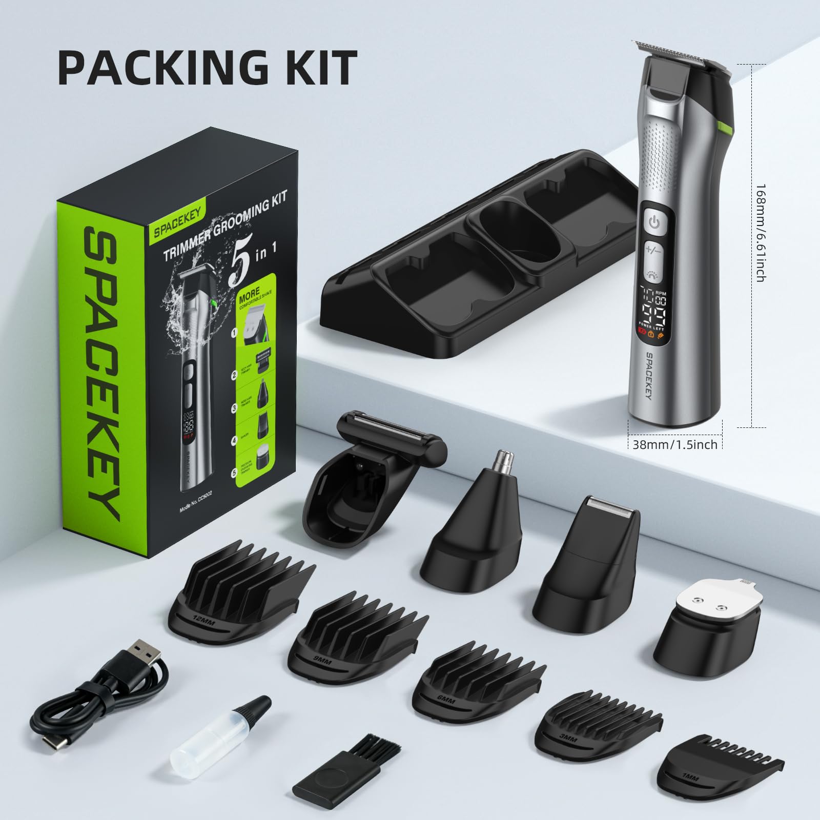 Spacekey full kit layout with accessories for all-in-one grooming