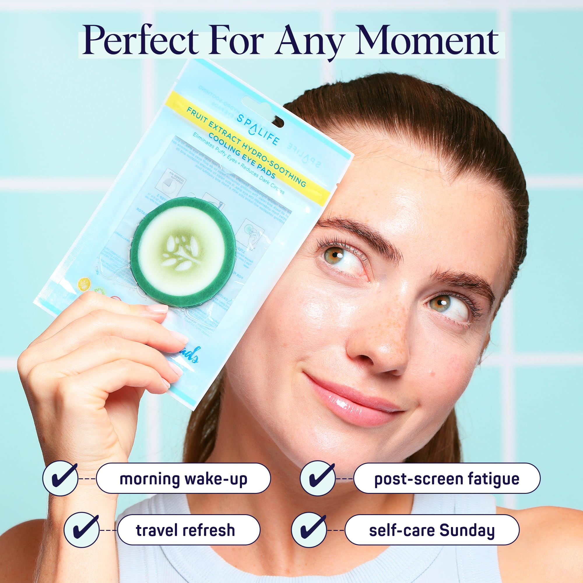 SpaLife pad in hand to show size and easy application for under-eye coverage