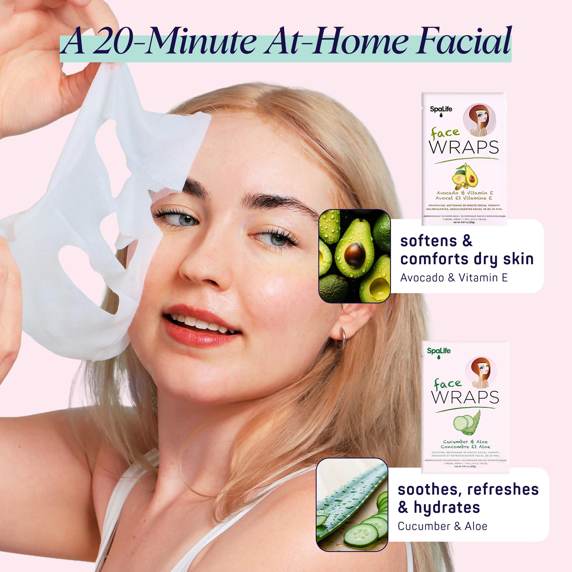 SpaLife facial sheet mask opened to show serum soaked texture and glow