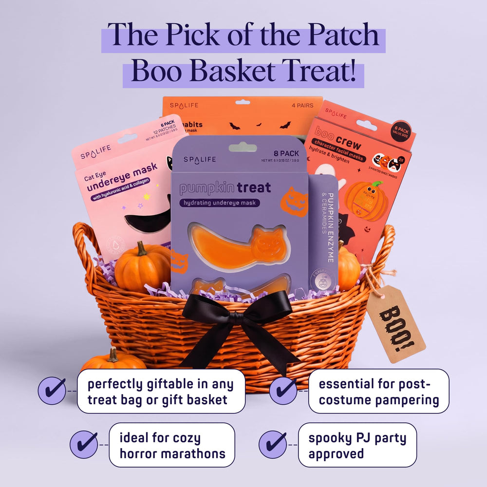 SpaLife pumpkin patches styled in a boo basket as an attractive Halloween gift