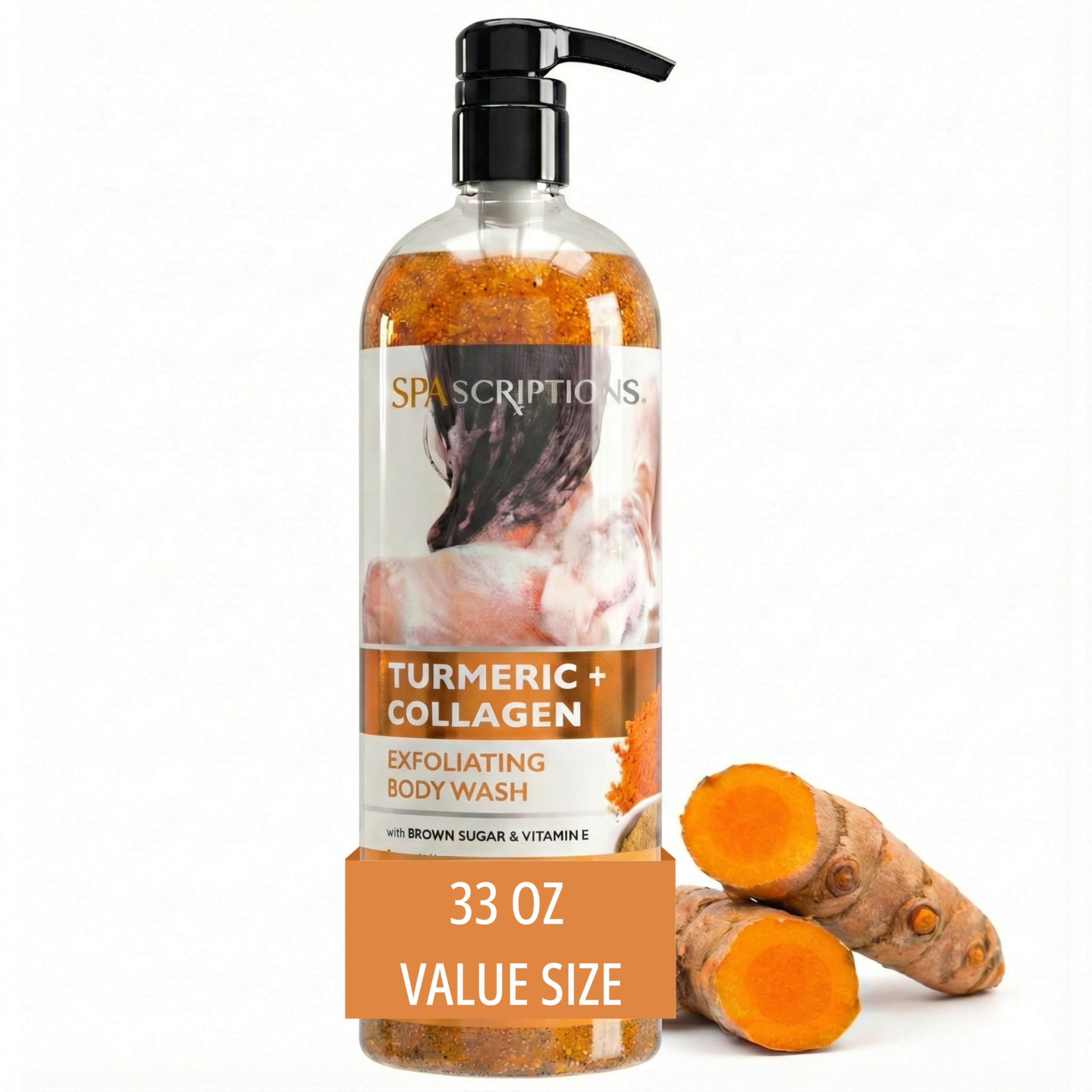 SpaScriptions front packaging showing 33 oz brightening body wash for glow