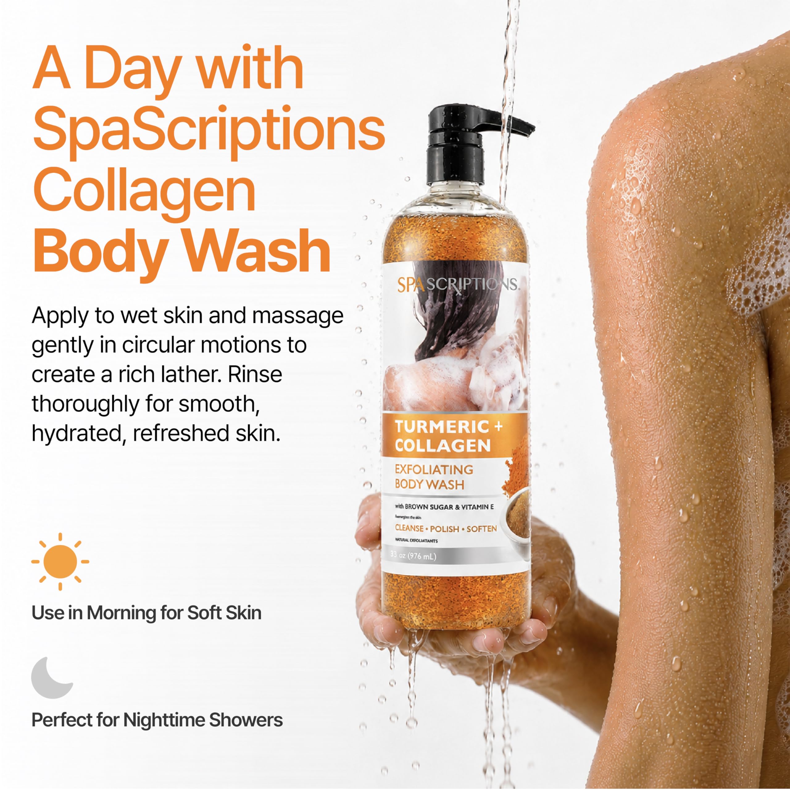 SpaScriptions turmeric and collagen ingredients arranged to show brightening benefits
