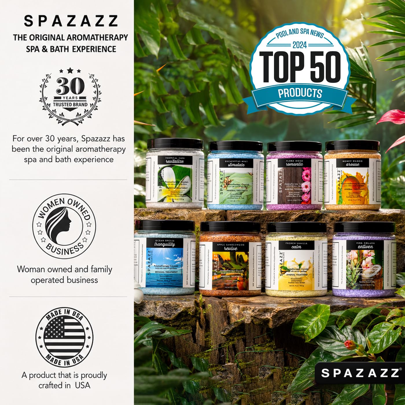 Spazazz hot cold towel folded near samples illustrating added value