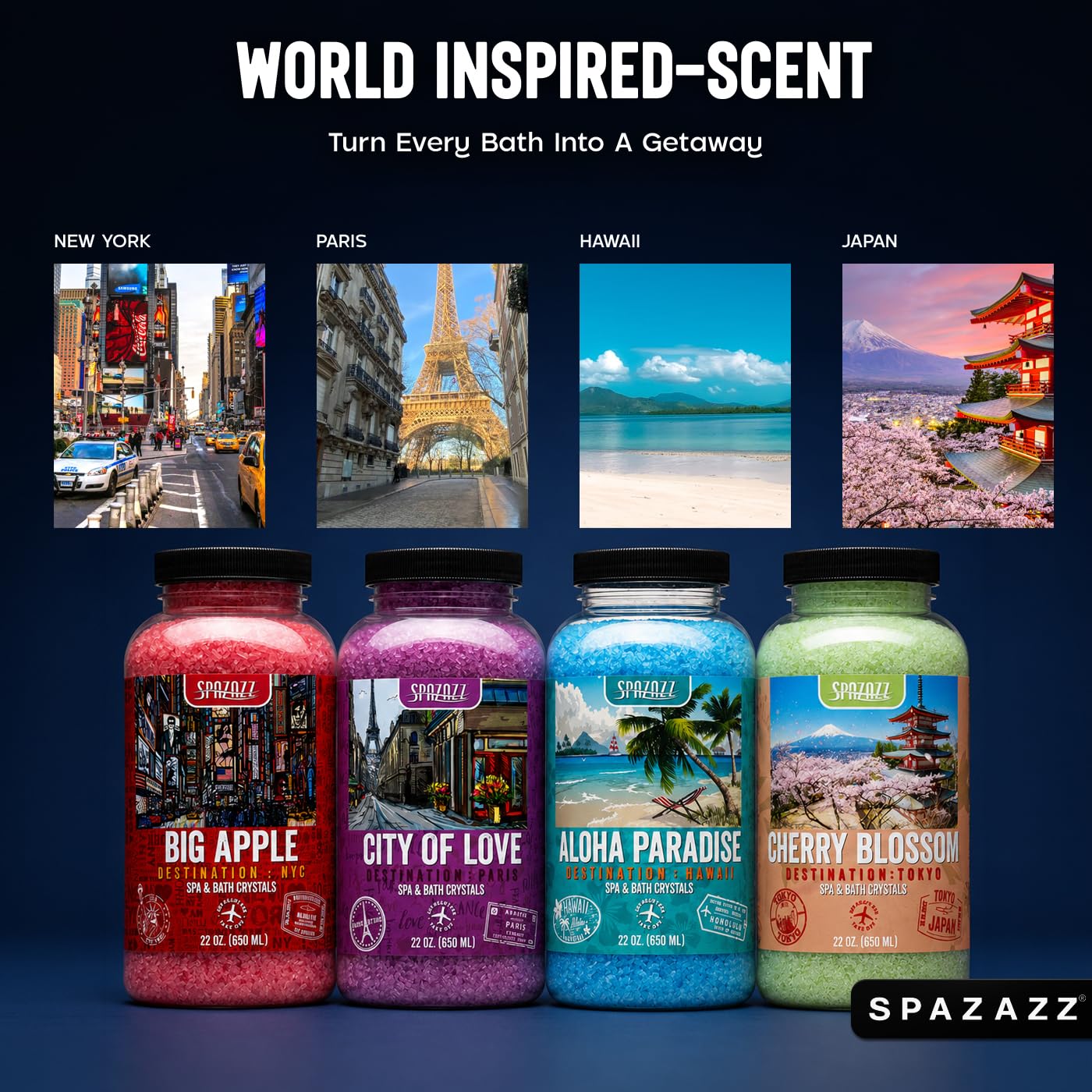Spazazz crystals added to bath demonstrating easy use and aroma release