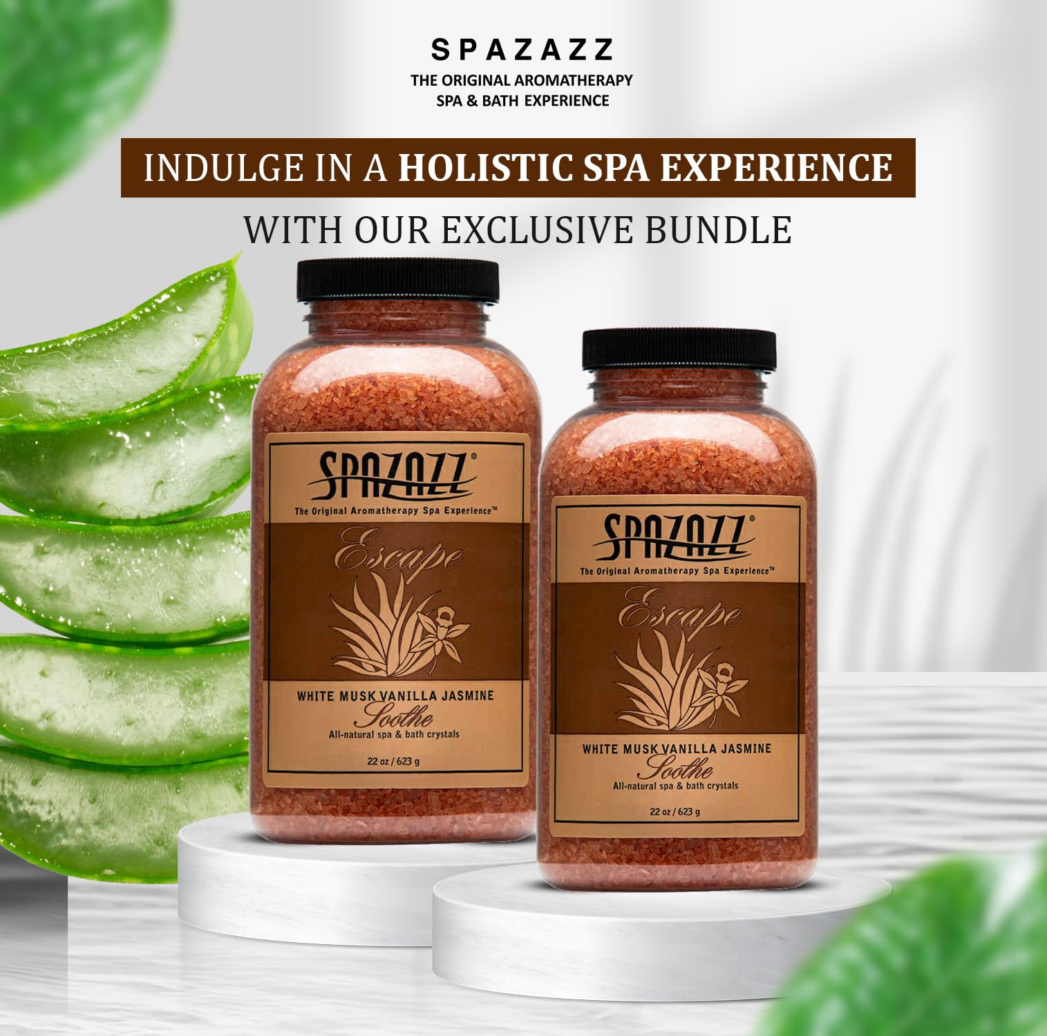Spazazz in a styled bathtub lifestyle image suggesting relaxing home spa benefits