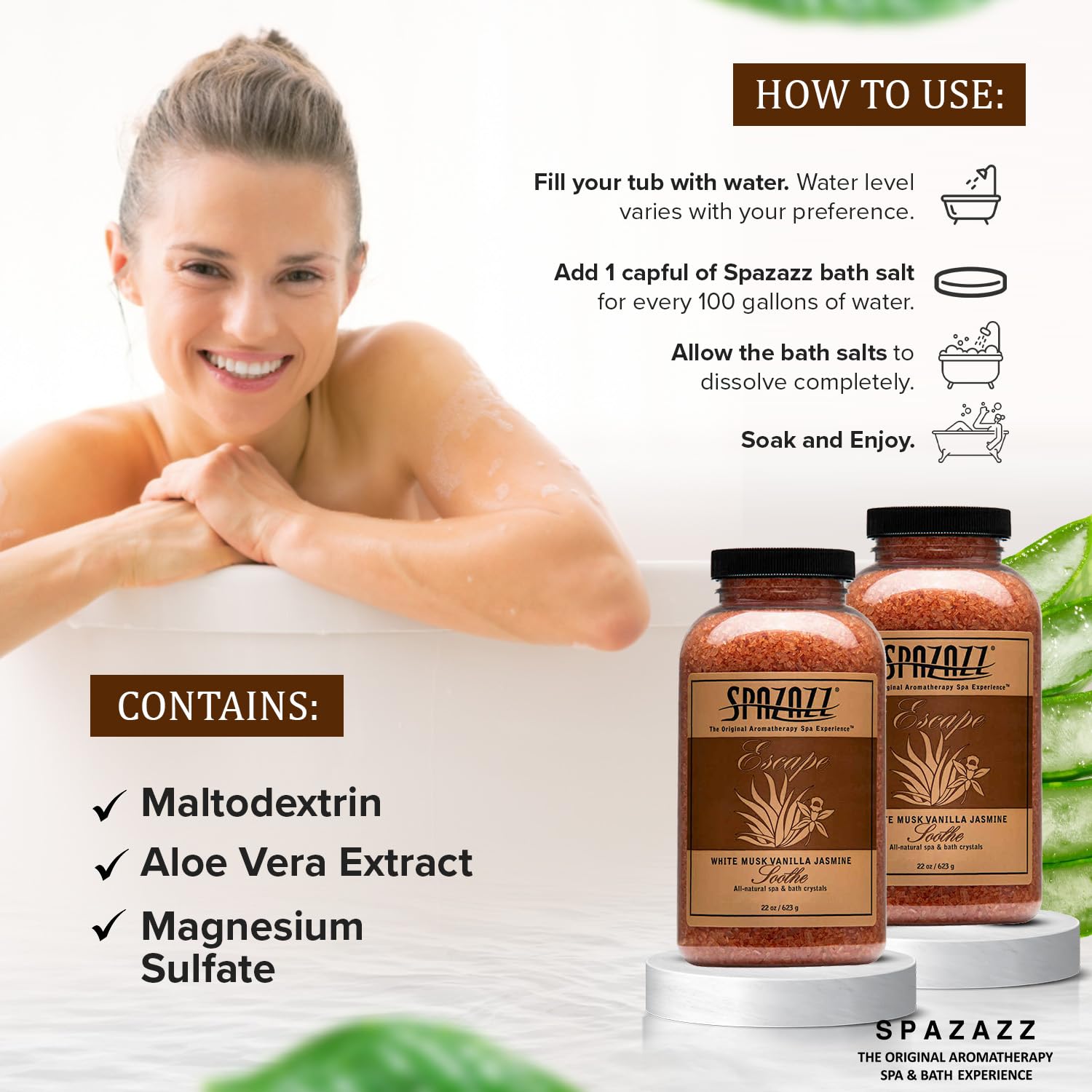 Spazazz pouring crystals into bathtub demonstrating easy use and even fragrance