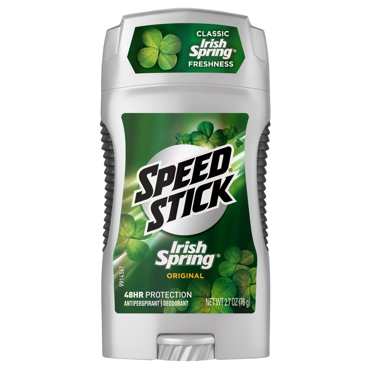 Speed Stick Irish Spring front packaging showing six sticks and value savings
