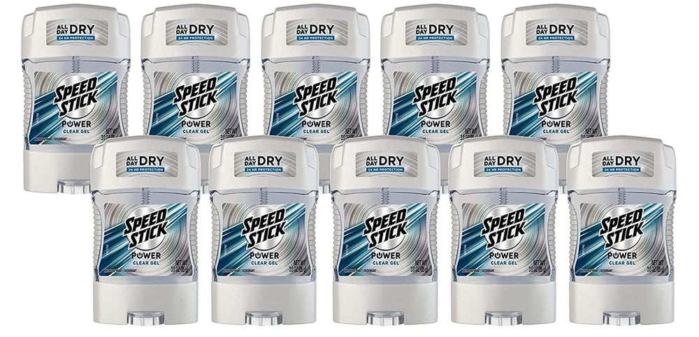 Speed Stick power gel front packaging shows compact travel-ready design and protection