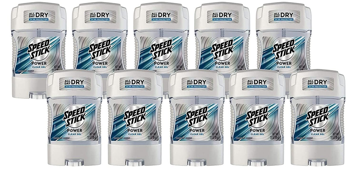 Speed Stick power gel front packaging shows compact travel-ready design and protection