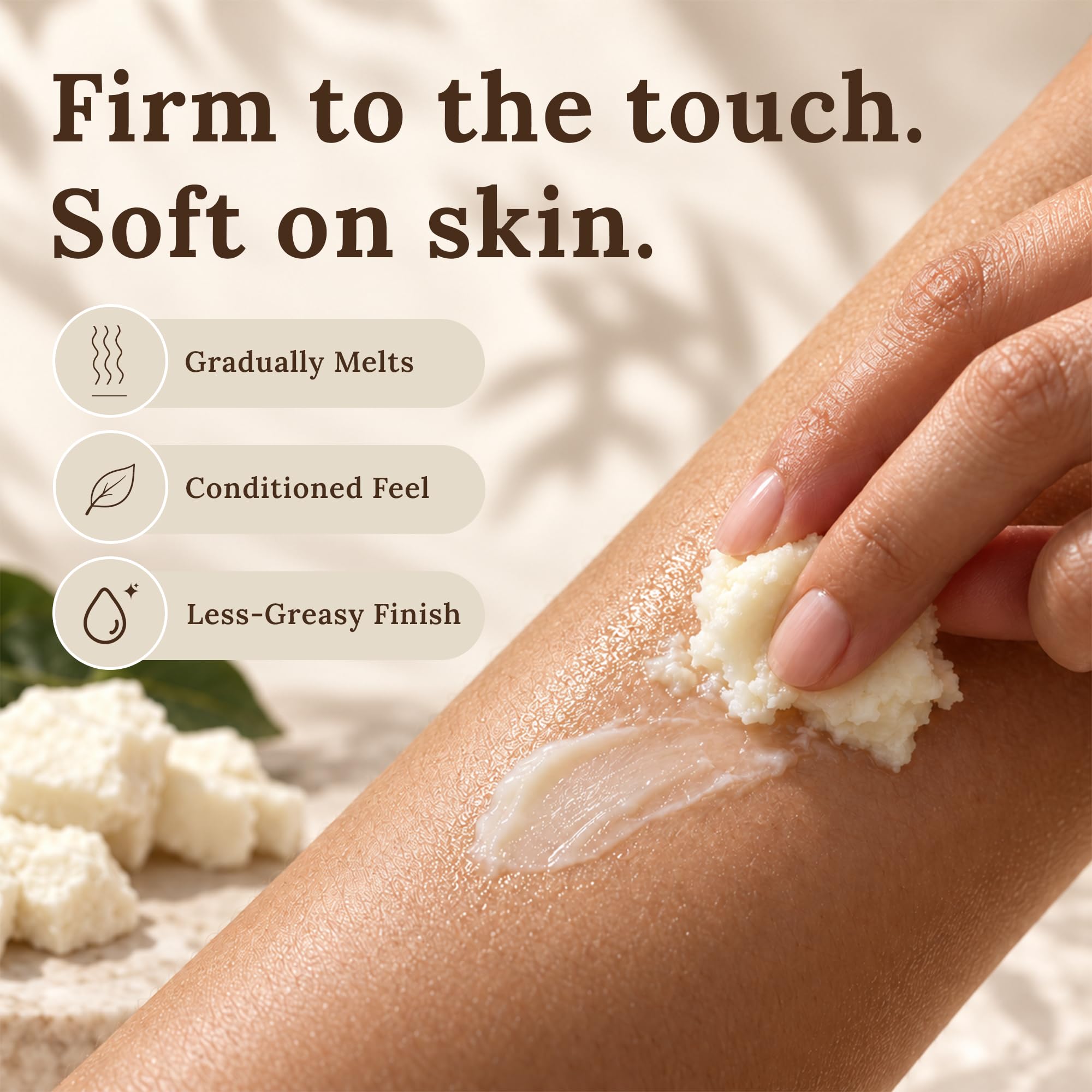 Close-up of SpirZon Kokum Butter block texture highlighting smooth dense consistency for formulations