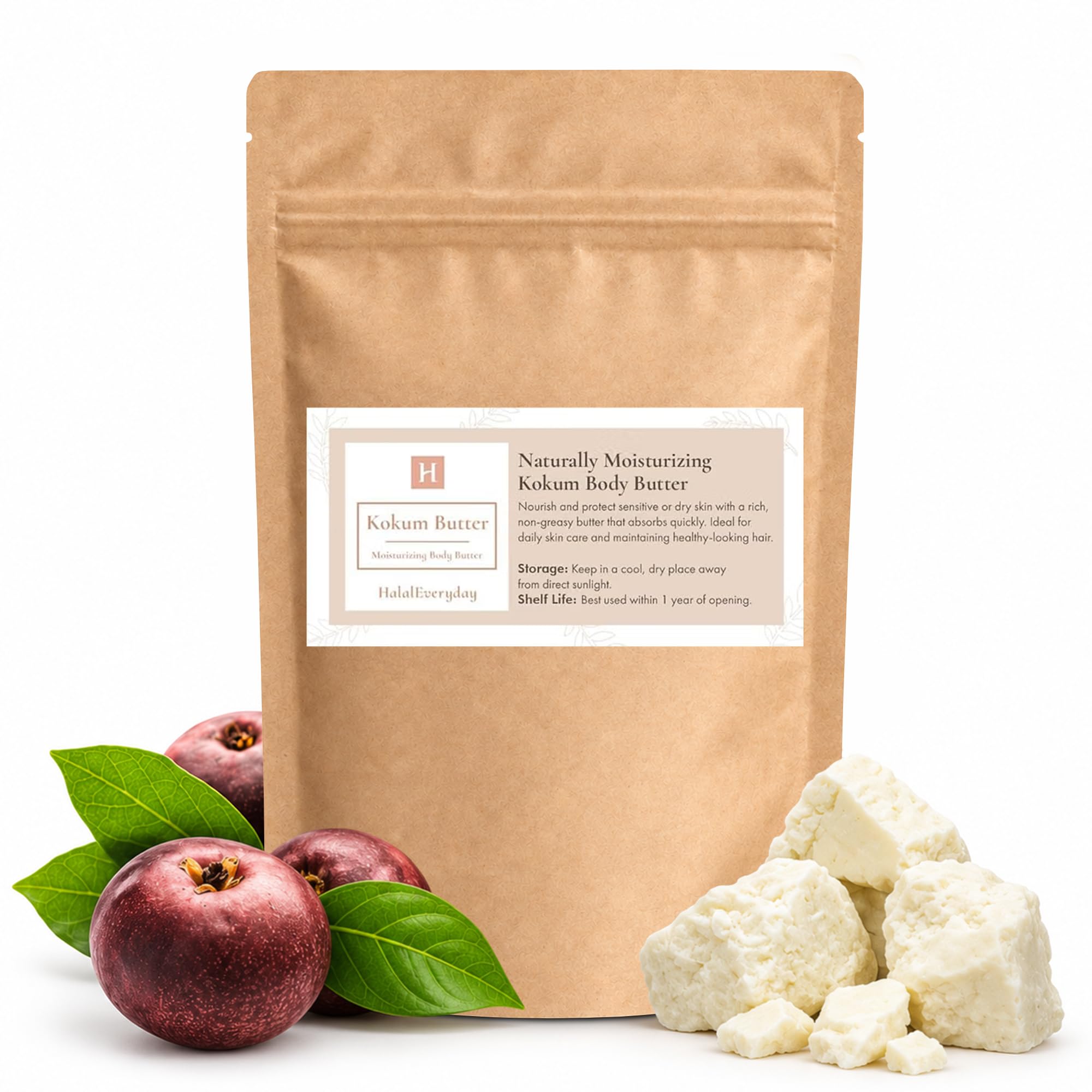 SpirZon Kokum Butter front packaging showing weight and neat resealable bag for storage