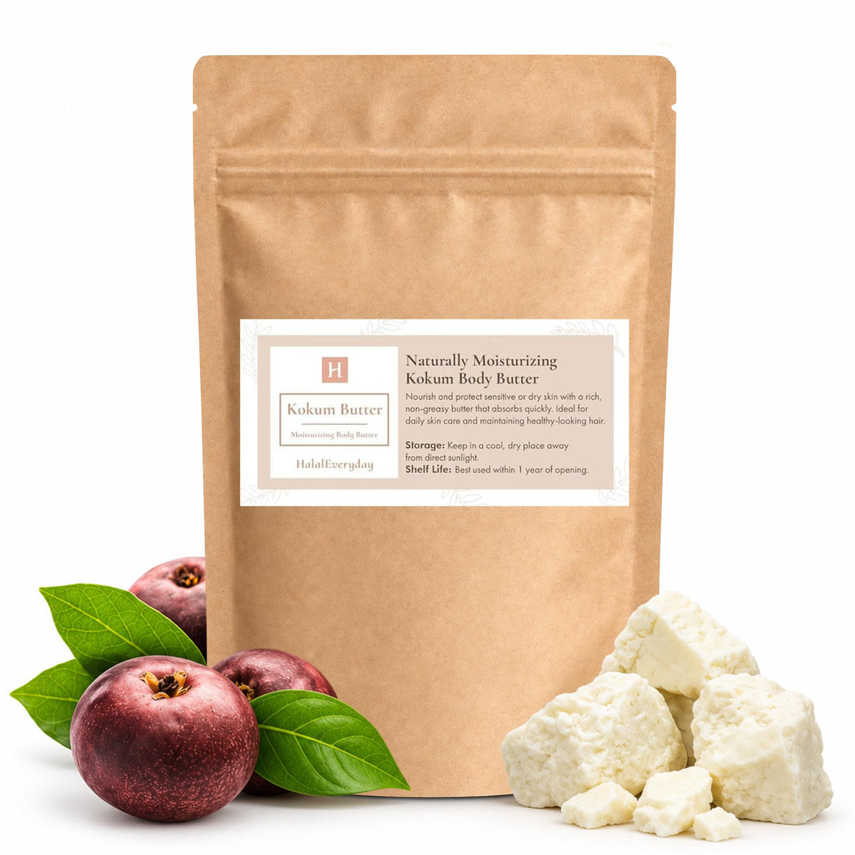 SpirZon Kokum Butter front packaging showing weight and neat resealable bag for storage
