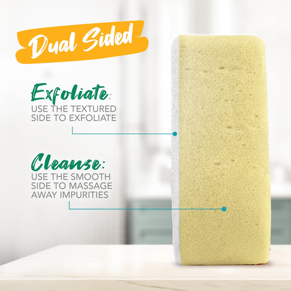 Spongeables displayed on shower shelf to show spa-like routine benefit