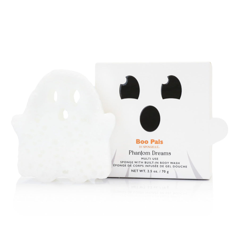 SPONGELLÉ front packaging showing ghost-shaped Boo Pals buffer and benefits