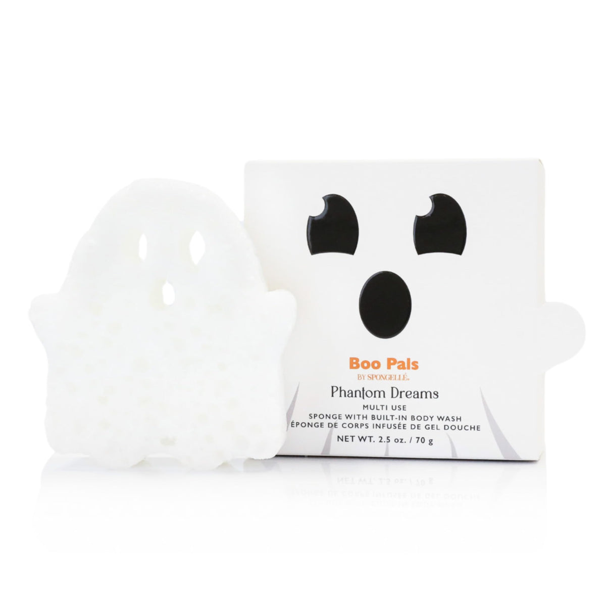 SPONGELLÉ front packaging showing ghost-shaped Boo Pals buffer and benefits