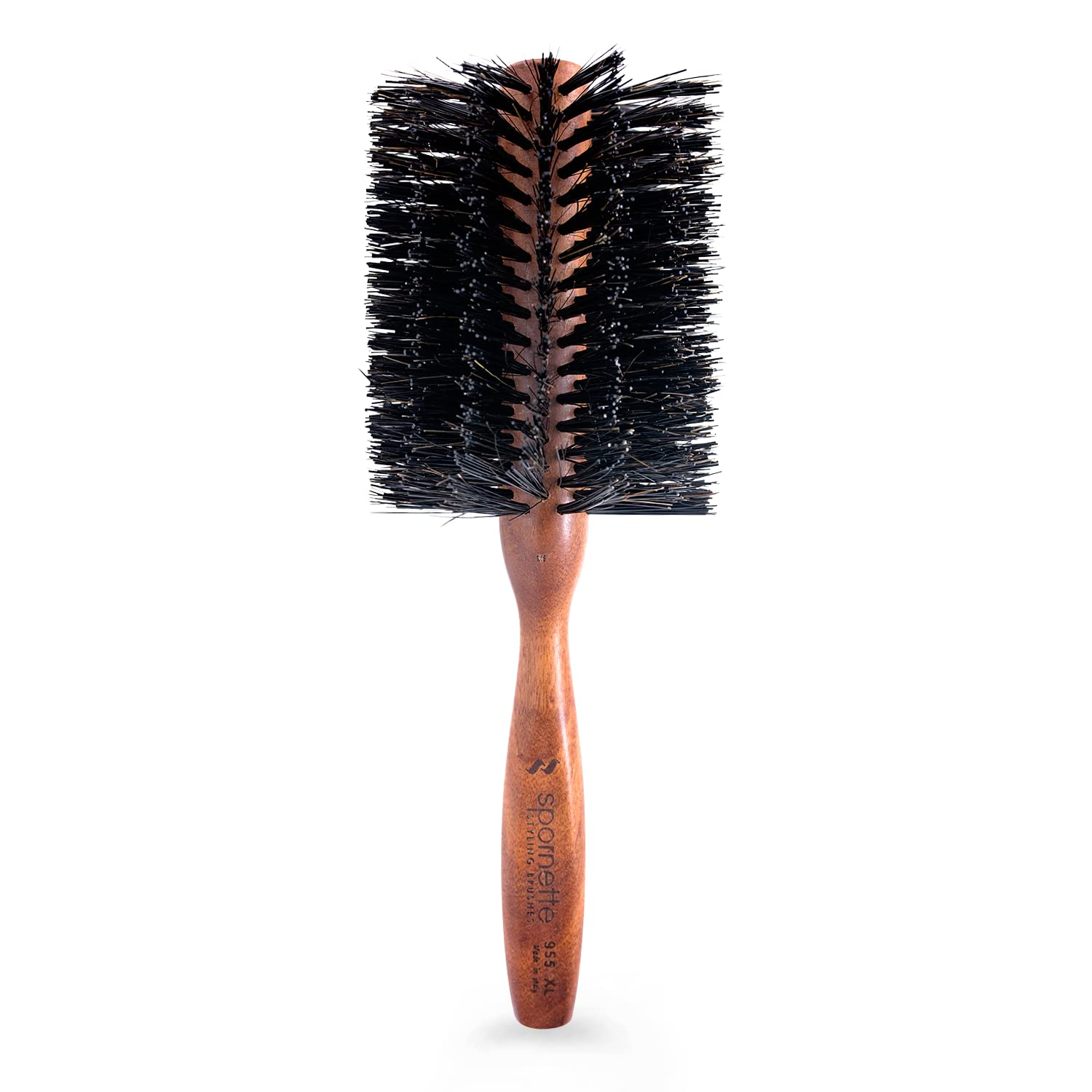 SPORNETTE front view of round brush showing barrel and bristles for glossy styling
