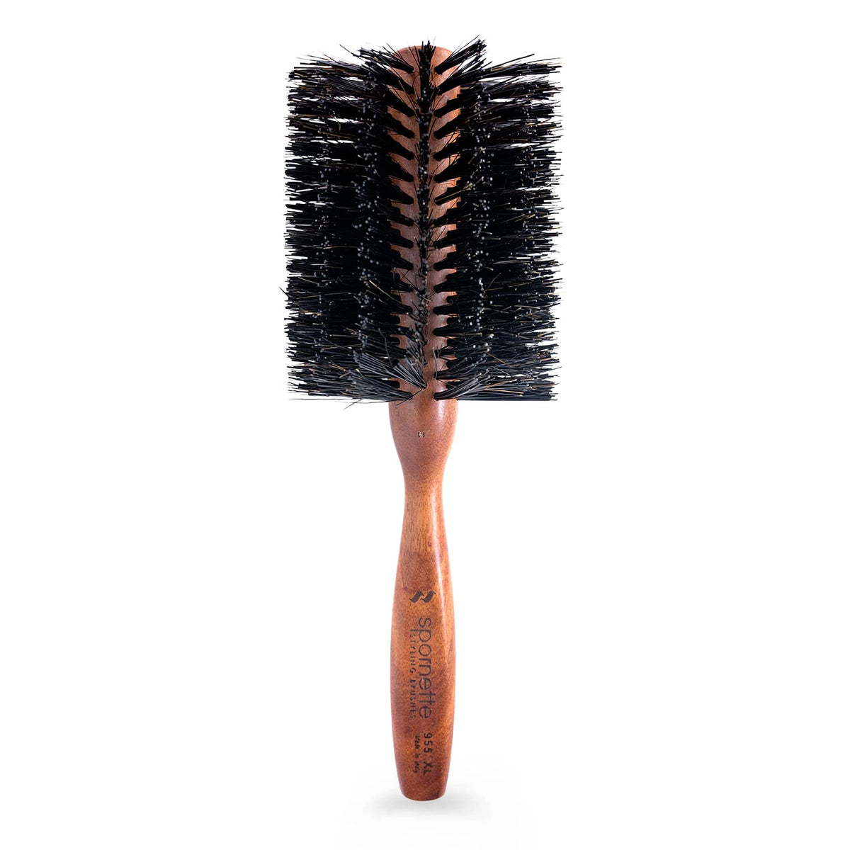 SPORNETTE front view of round brush showing barrel and bristles for glossy styling