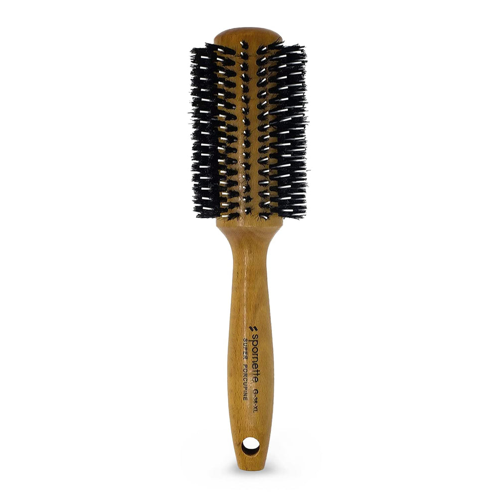 SPORNETTE front view of Porcupine brush showing mixed bristles and compact barrel for versatile styling