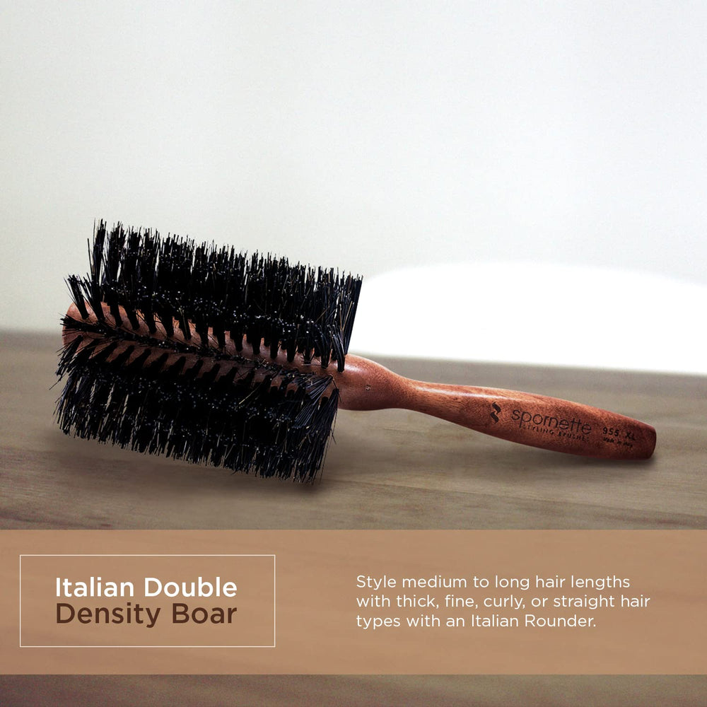 SPORNETTE wooden handle close-up showing ergonomic grip for comfortable styling
