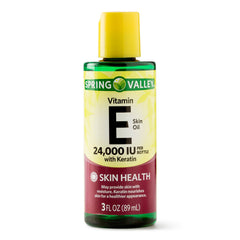 Spring Valley bottle front view showing vitamin E oil and compact design for easy use