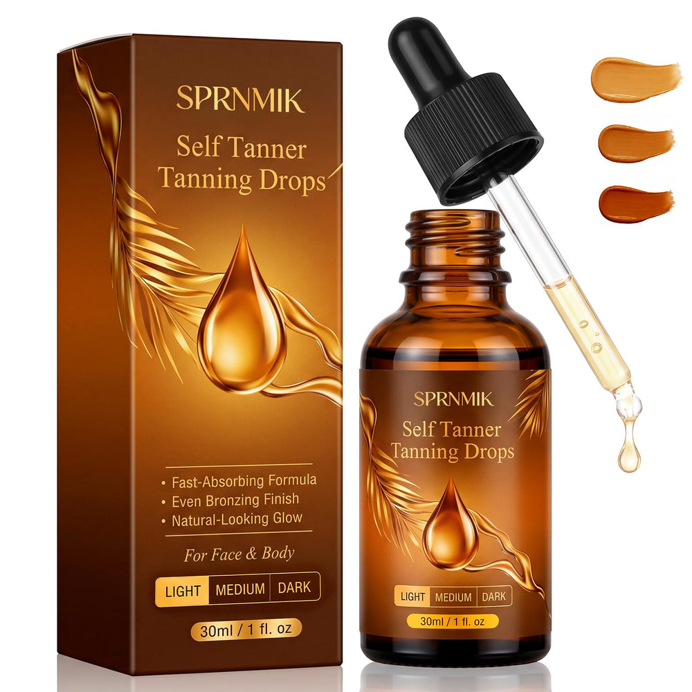 Sprnmik bottle front view showing product and benefit of natural glow