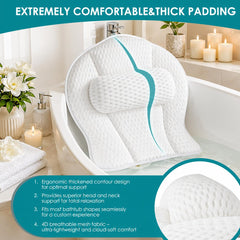 SQLHM bath pillow installed in tub showing relaxed soaking benefit