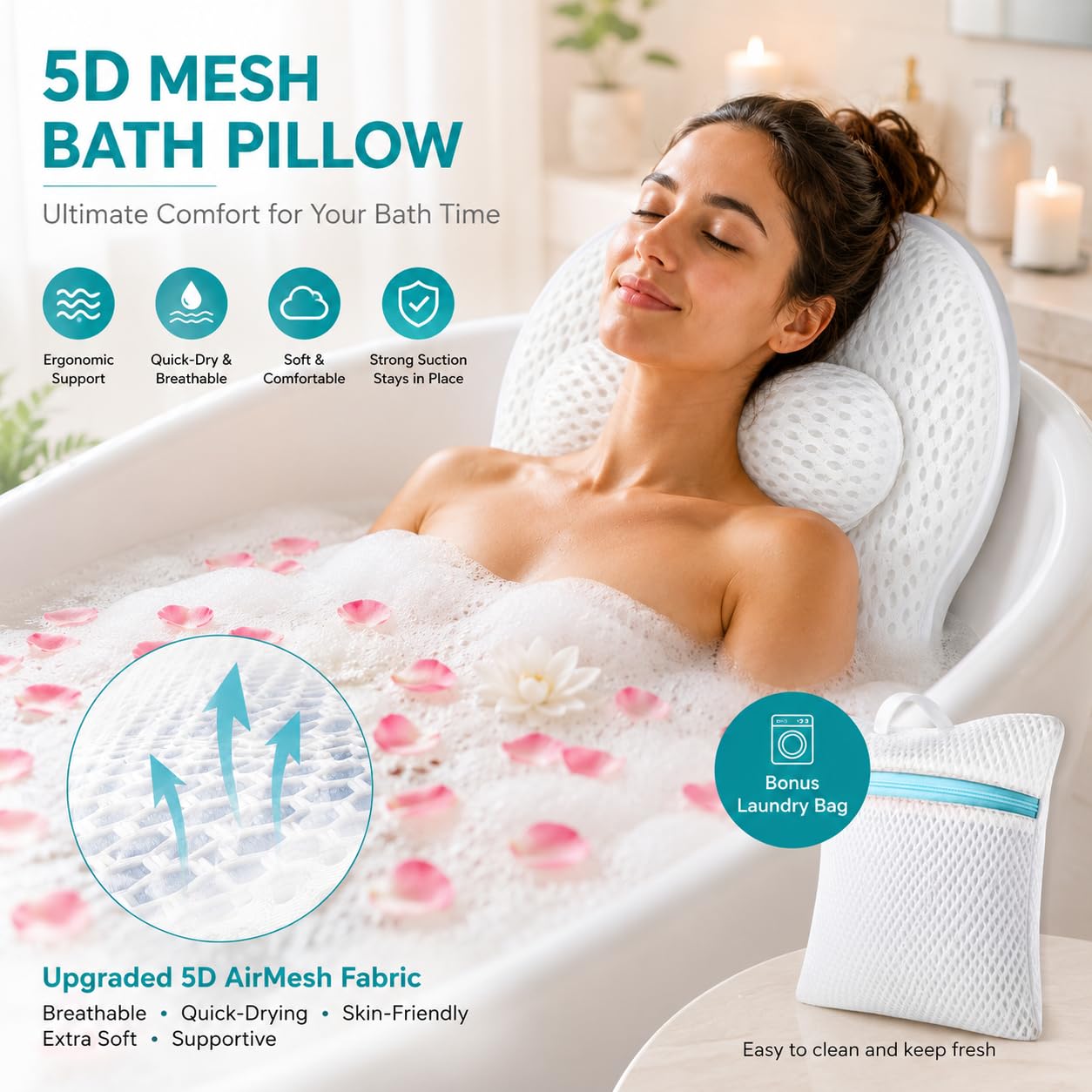 SQLHM bath pillow fabric texture close-up for soft breathable comfort
