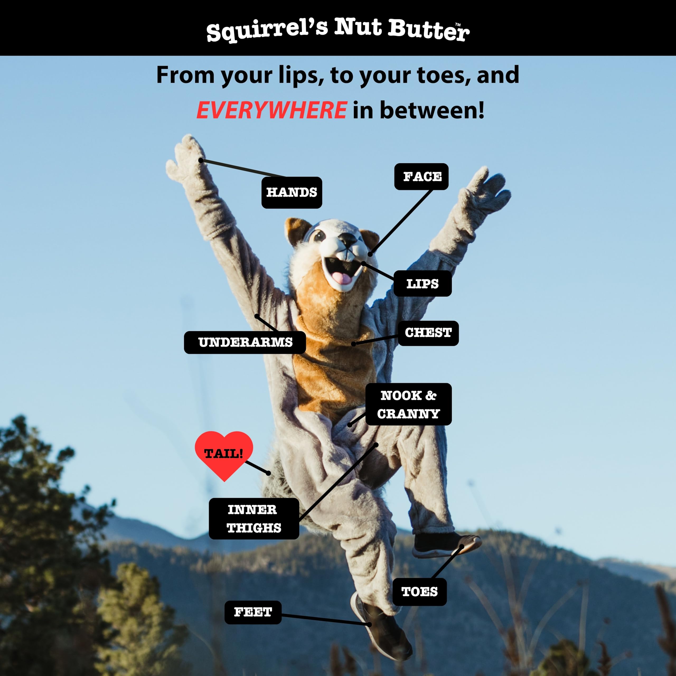 Squirrel's Nut Butter next to keys showing compact 2.7 oz portability