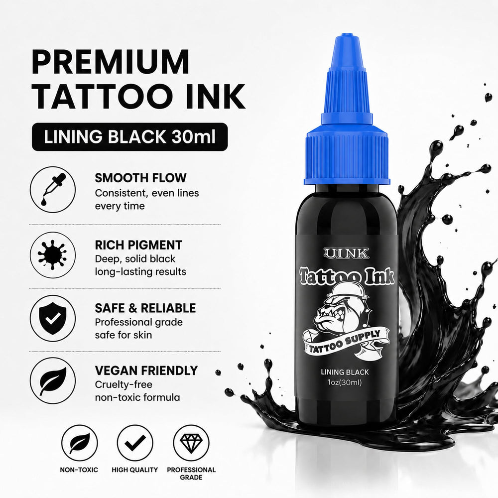 SRKSTARZ black ink bottle beside medium and large ink cups for ink loading benefit