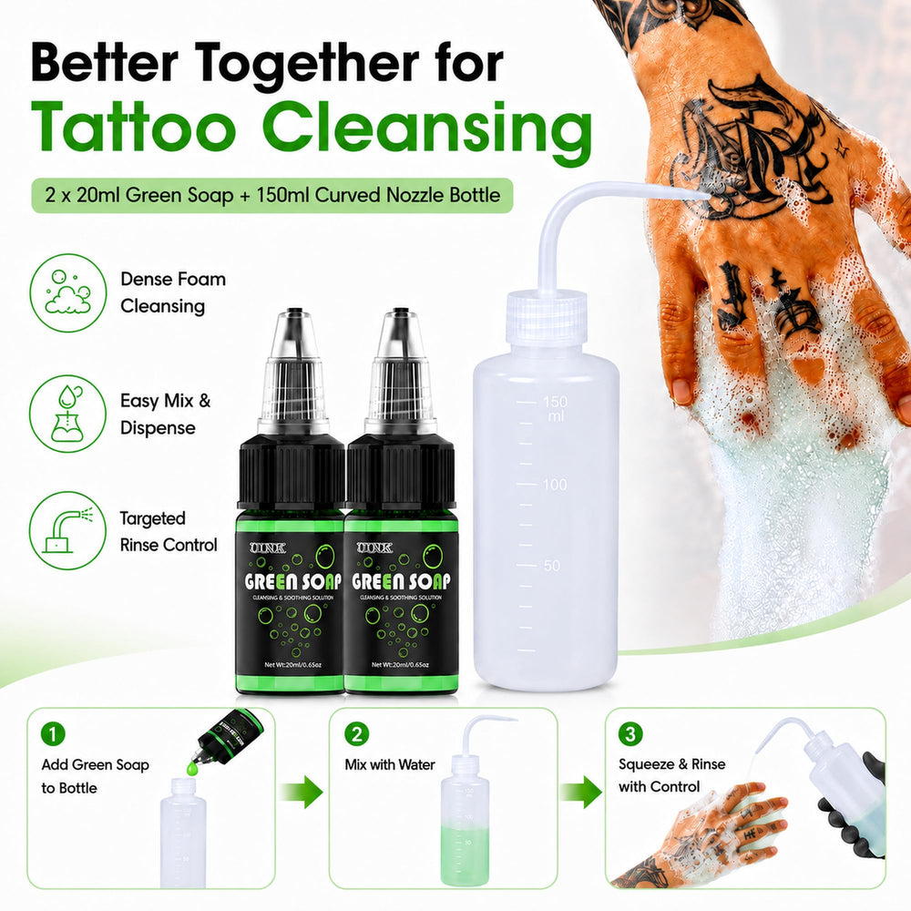 SRKSTARZ green soap bottles and 120ml wash bottle for clean wiping benefit