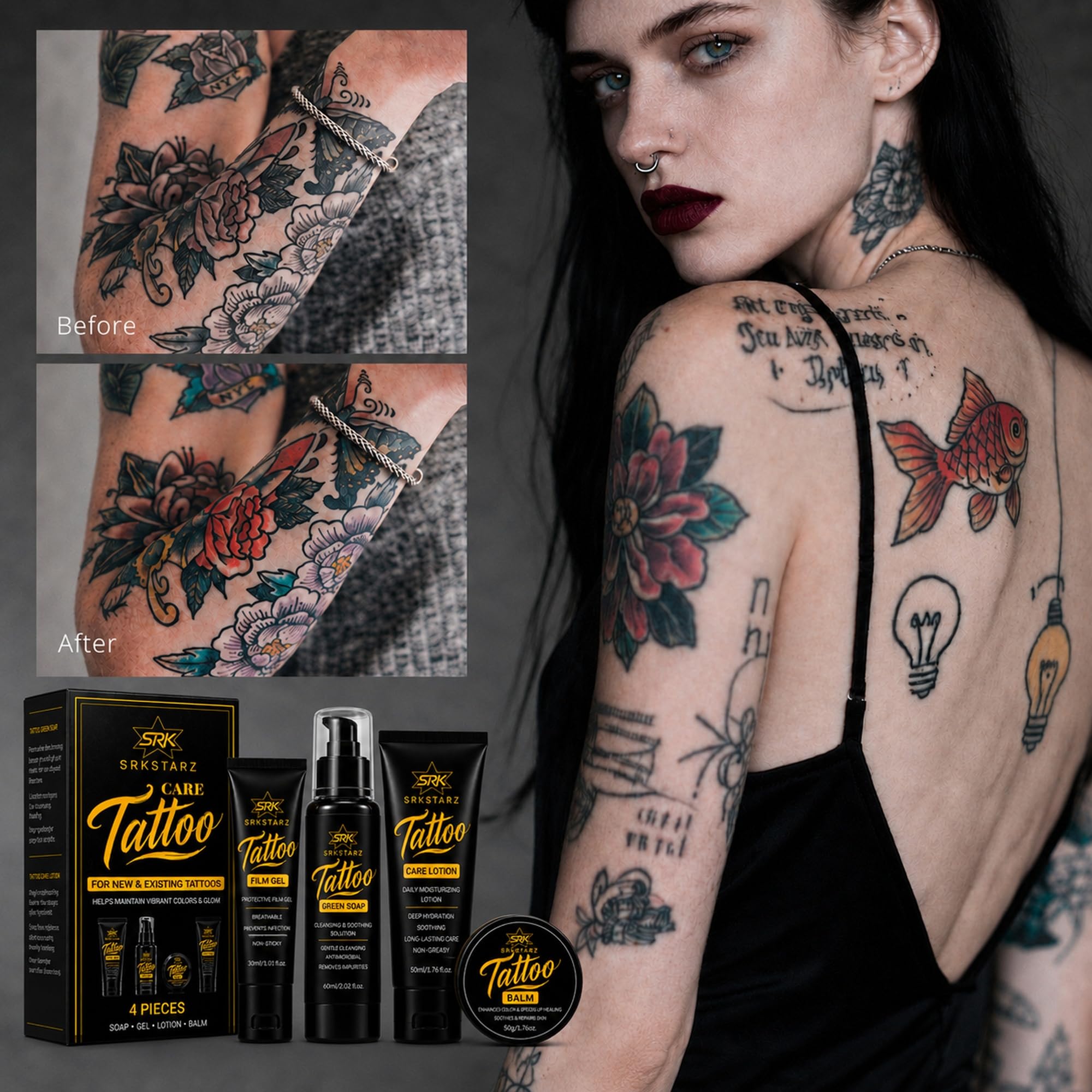 SRKSTARZ Tattoo Balm jar open showing concentrated moisture for dry spots