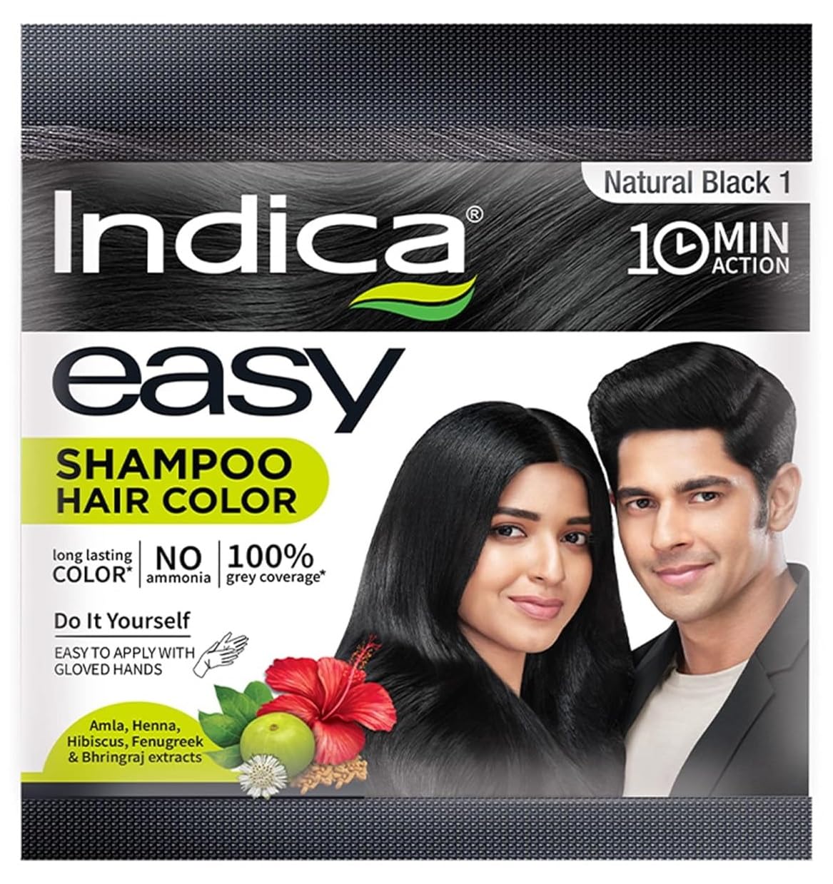 SSR front packet showing easy10 herbal black for quick, mess-free coloring