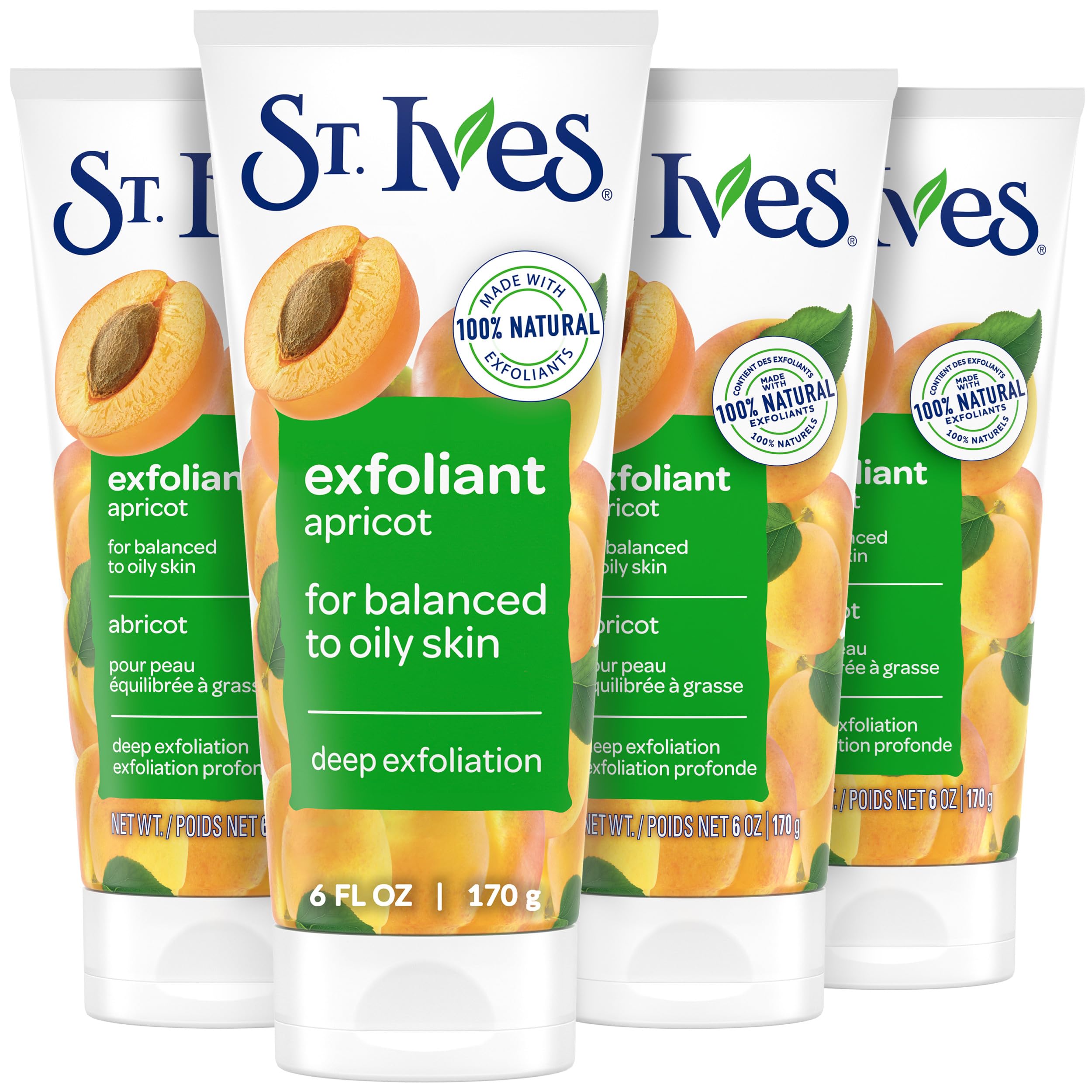 St. Ives front packaging showing apricot scrub and benefits
