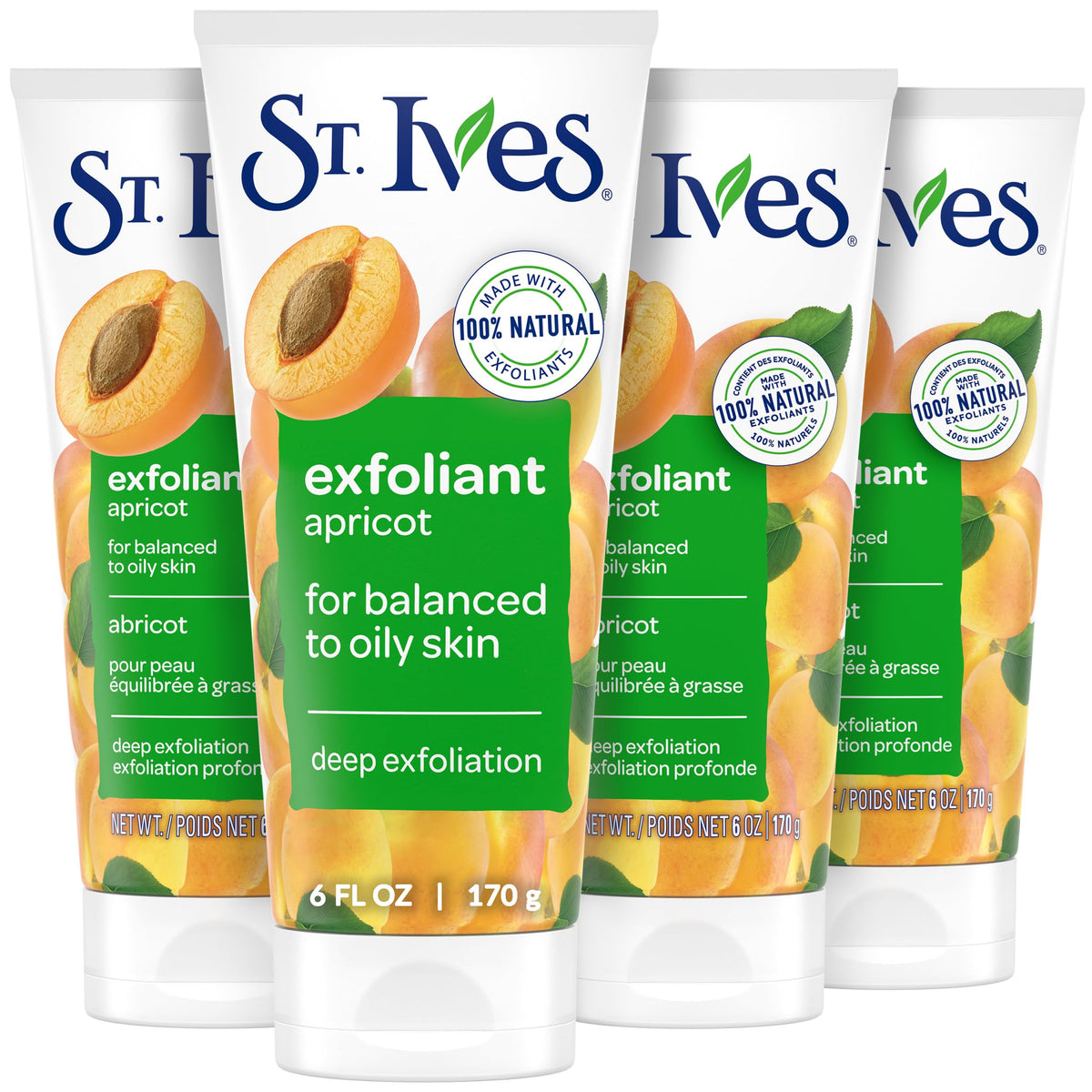 St. Ives front packaging showing apricot scrub and benefits