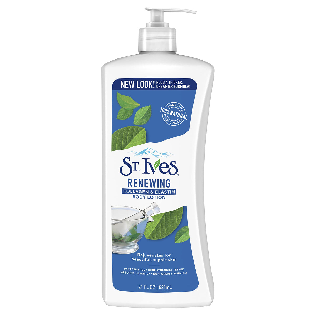 St. Ives bottle front showing label and fast-absorbing moisturizing benefit