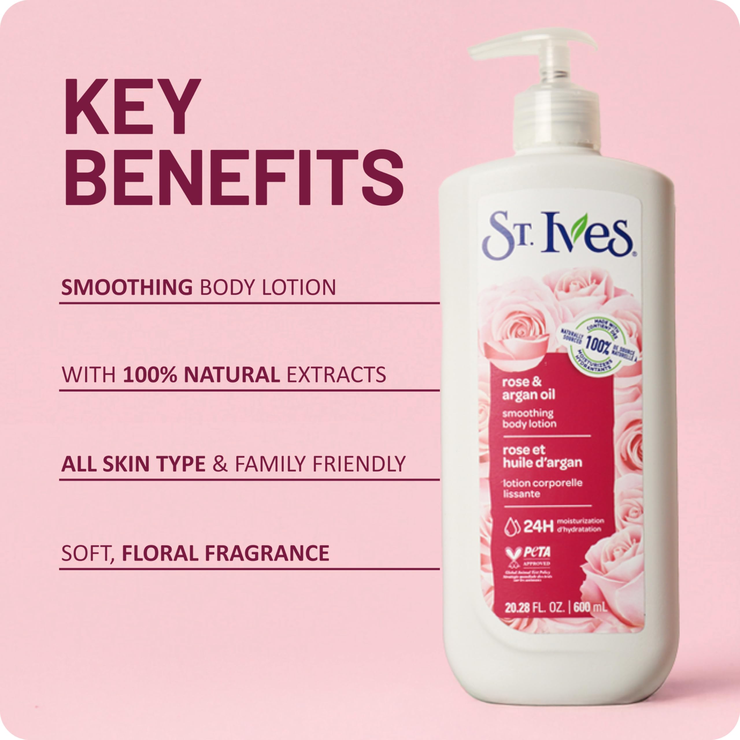 St. Ives bottle next to hand to show 21 fl oz size