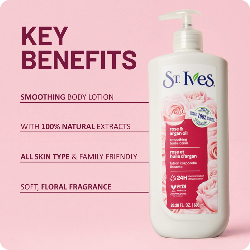 St. Ives bottle next to hand to show 21 fl oz size