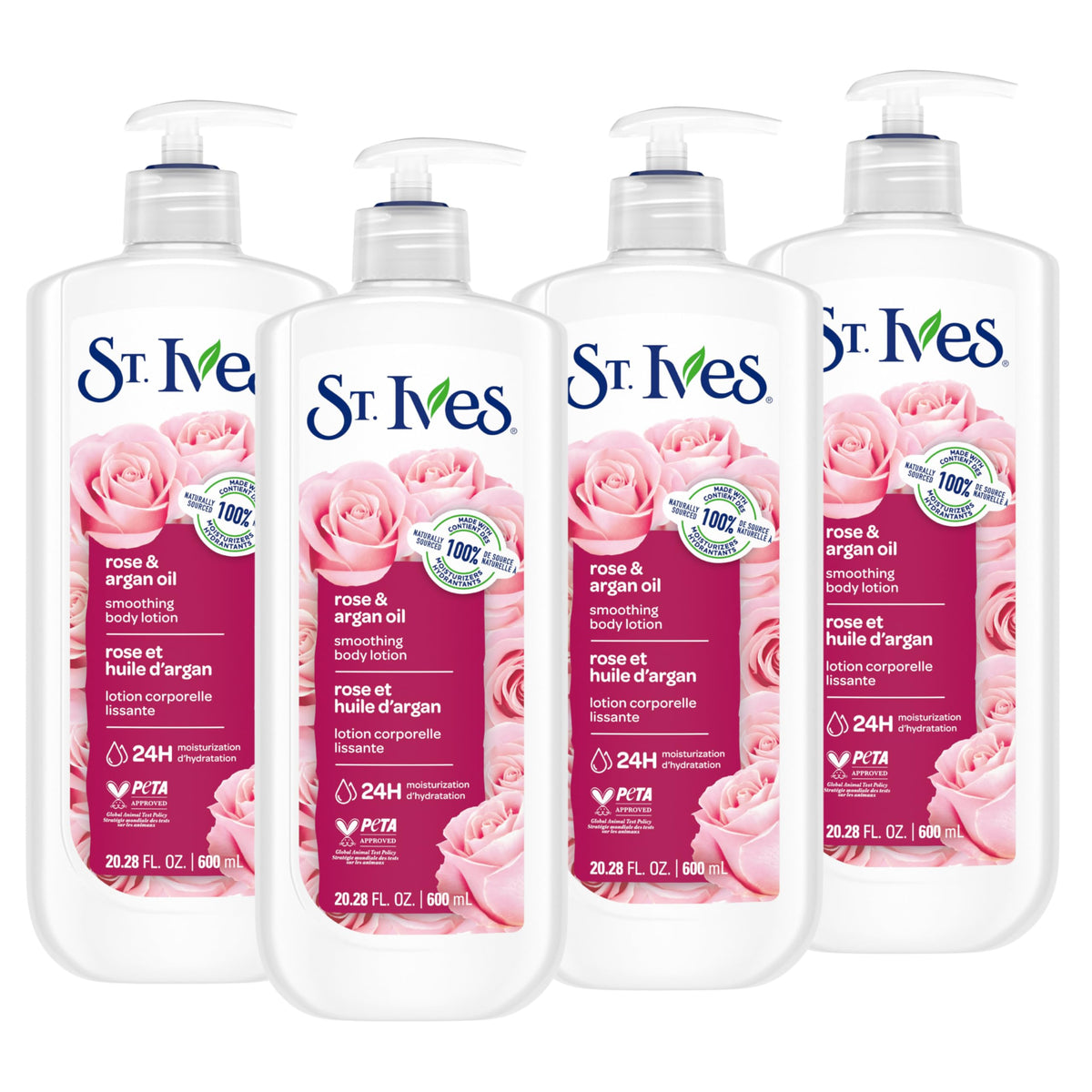 St. Ives front packaging shows rose and argan benefits