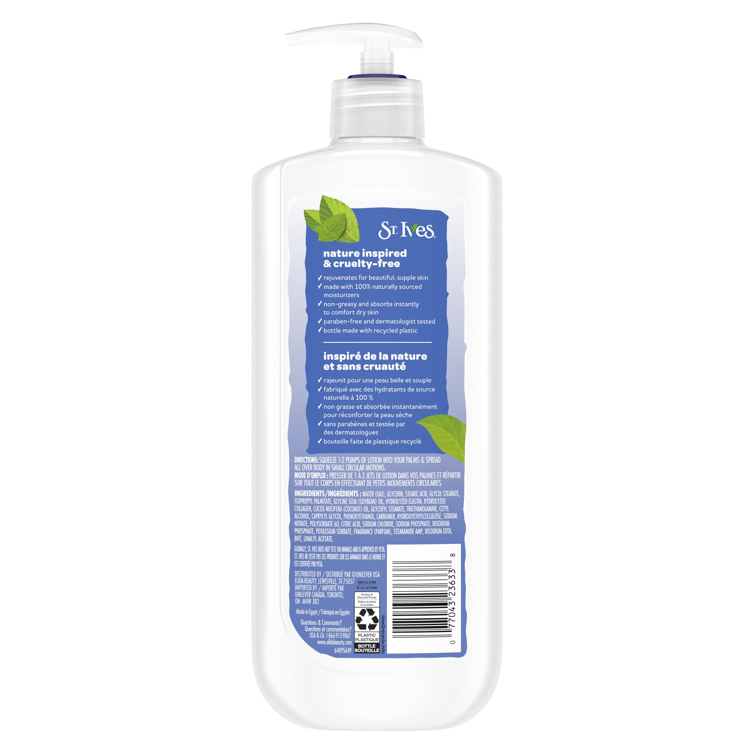 St. Ives pump dispenser close-up for easy, mess-free lotion application benefit