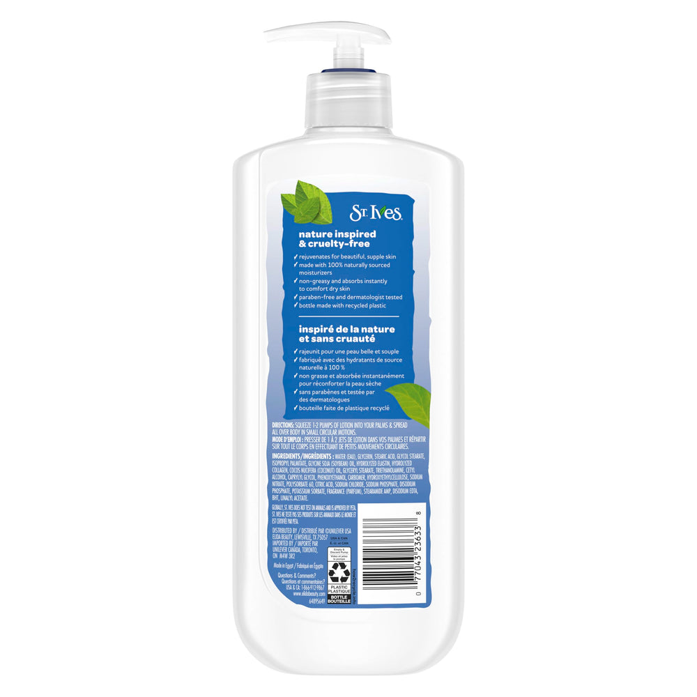 St. Ives pump dispenser close-up for easy, mess-free lotion application benefit