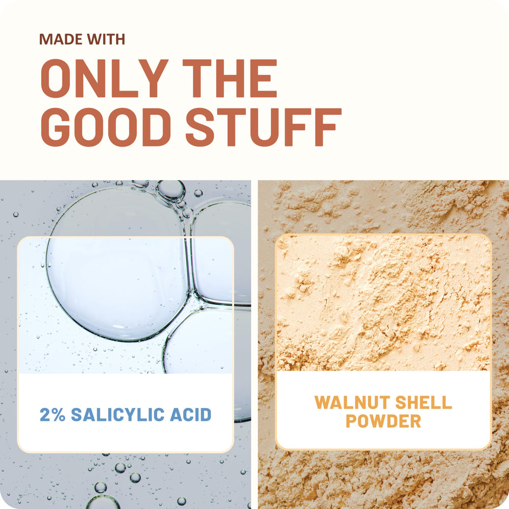 St. Ives scrub on fingertip showcasing particle size for controlled exfoliation