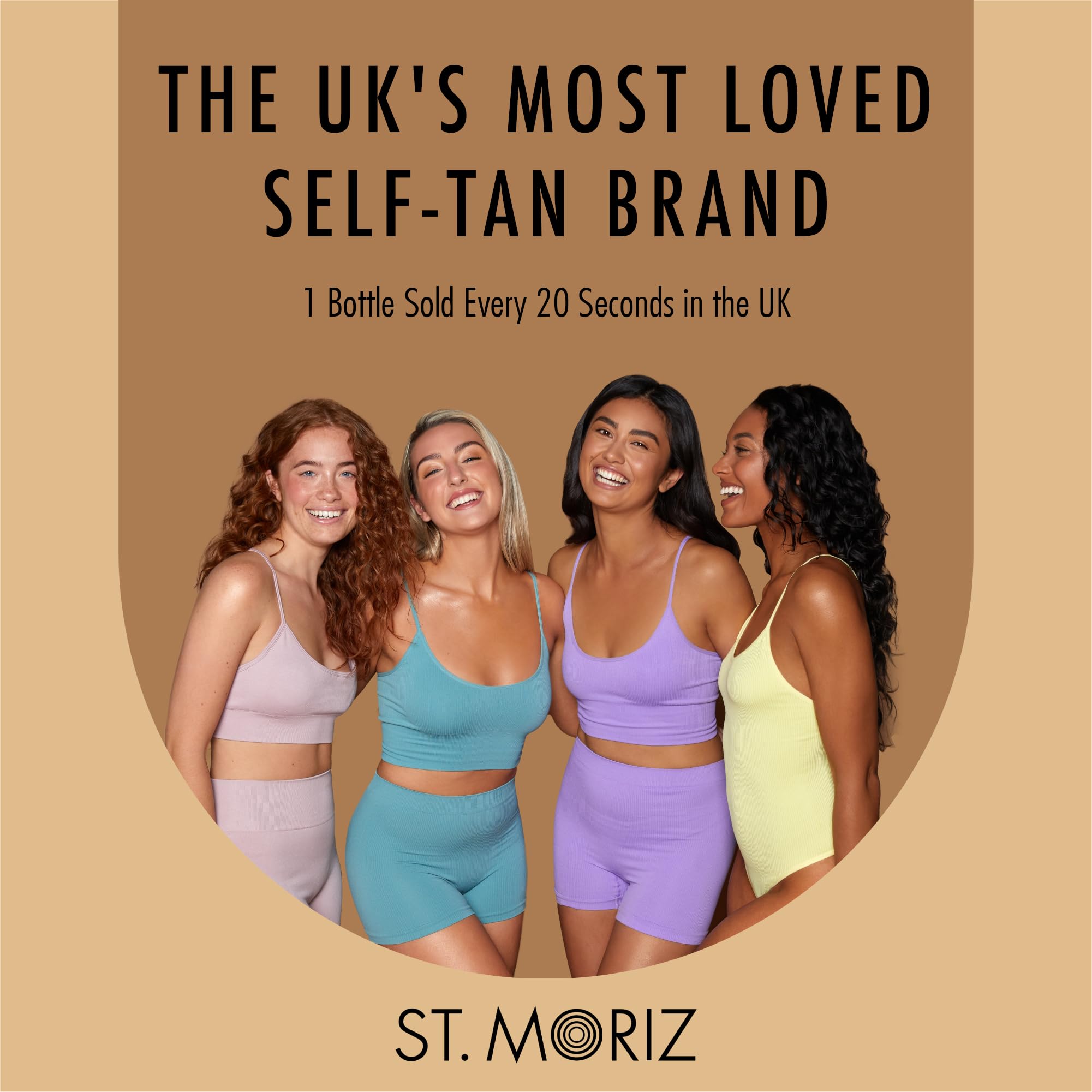 ST. MORIZ mousse staged in bathroom showing easy at-home tanning benefit